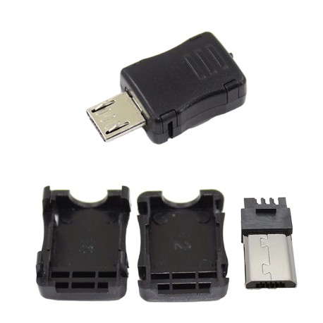 PLUG MACHO USB V8 5 PIN CON CUBIERTA DE PLASTICO NEGRO PARA SOLDAR