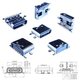 PUERTO USB-C GCT USB4135-GF TIPO C 6 PINES SMD - 3.22 X 6.90 X 11.14MM