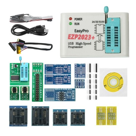 EZP2023+ PROGRAMADOR MEMORIAS FLASH BIOS EEPROM SPI SOPORTA 24/25/26/93/95 KIT 15 ADAPTADORES